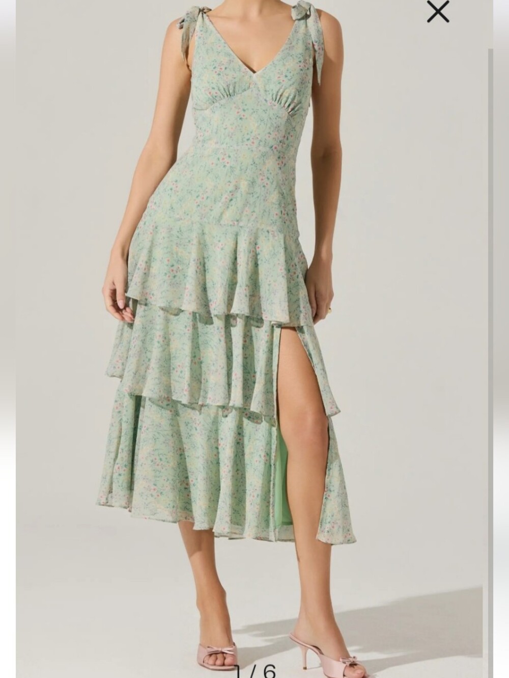 Astr Mint Green Floral Tiered High-Low Dress with Shoulder Ties